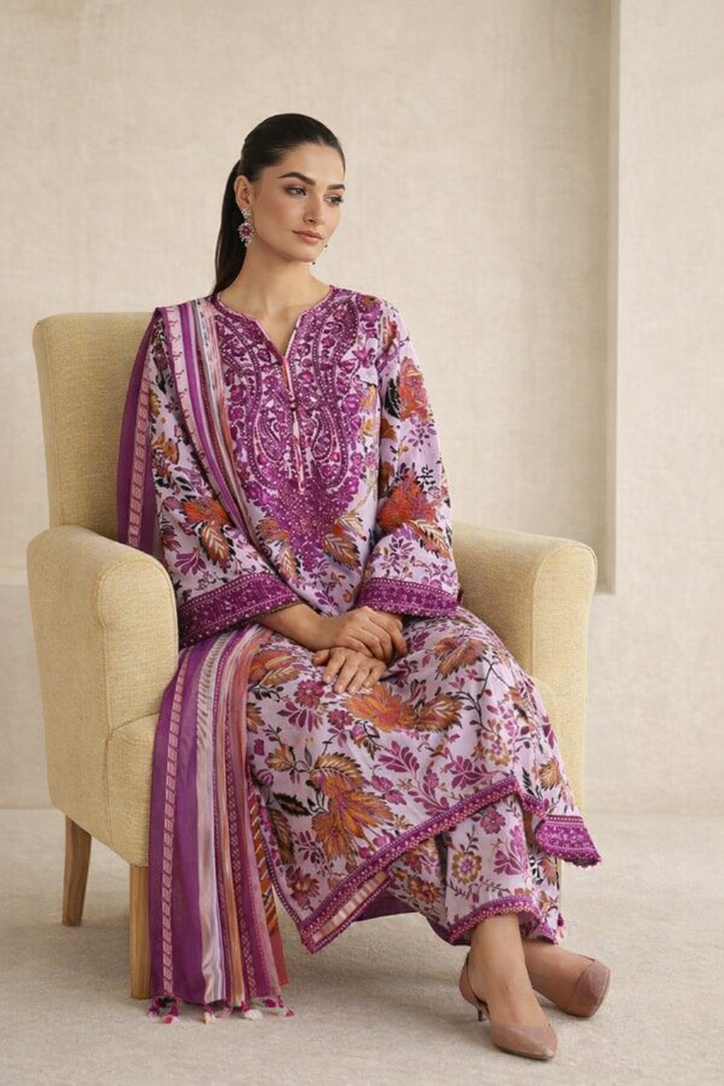 Baroque Luxury Lawn Embroidered & Printed Suit