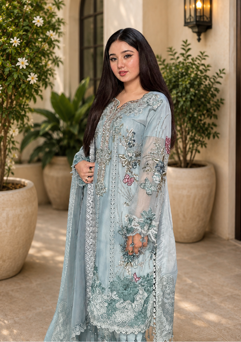 Maria B Luxury Embroidered Chiffon 3Pc Unstitched / Stitched Suit Blue