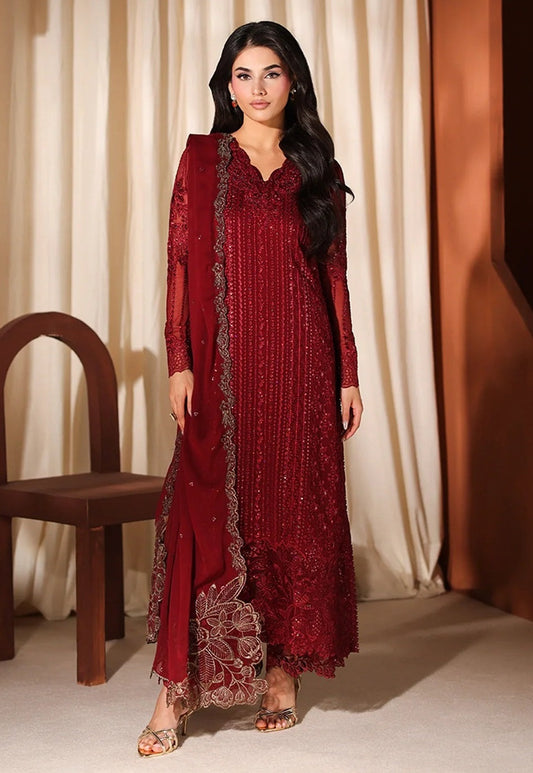 Azure Luxury Chiffon Embroidered 3Pc Unstitched Suit - Cherry Blossom