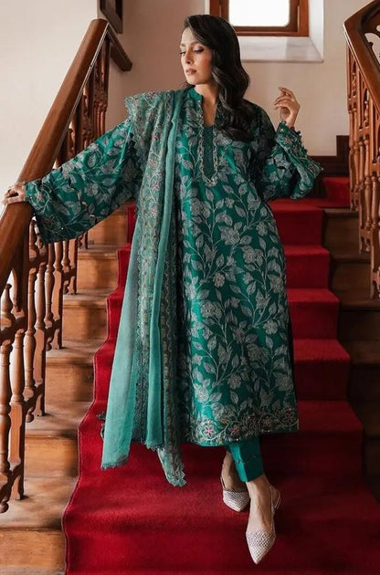 Cross Stitch - 3PC Unstitched Dhanak Embroidered Shirt with Embroidered Slub Net dopatta and Trouser