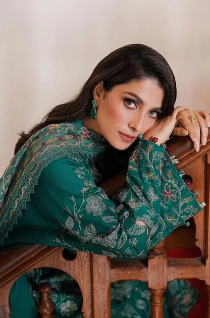 Cross Stitch - 3PC Unstitched Dhanak Embroidered Shirt with Embroidered Slub Net dopatta and Trouser