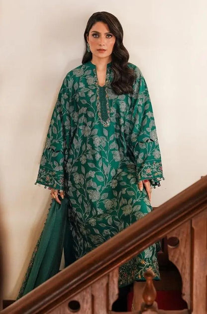 Cross Stitch - 3PC Unstitched Dhanak Embroidered Shirt with Embroidered Slub Net dopatta and Trouser