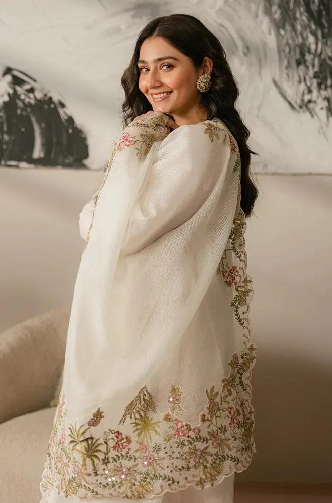 Cross Stitch - 3PC Unstitched Lawn Sequence Embroidered Shirt with Sequence Embroidered Khadi Net Dupatta