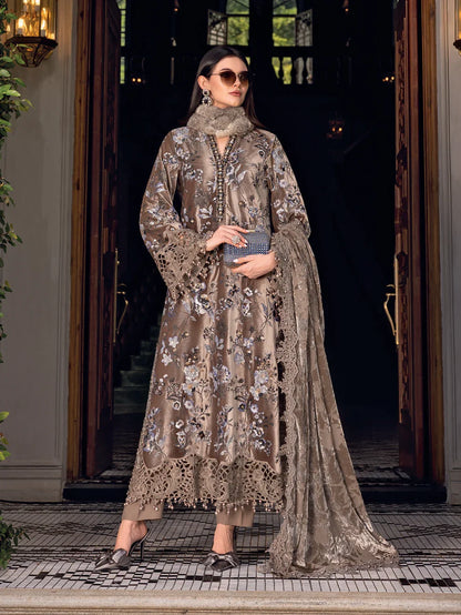 Maria.B Winter Luxe Embroidered Velvet Unstitched 3Pc Suit Palaichi Shawl