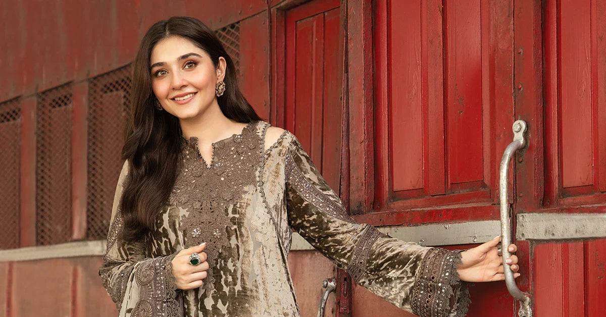 Maria.B Luxury Velvet 3 Piece Unstitched Embroidered Palachi Suit
