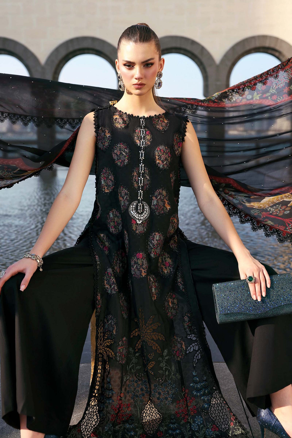 Maria.B Luxury Embroidered Jacquard Lawn Unstitched 3Pc Suit D