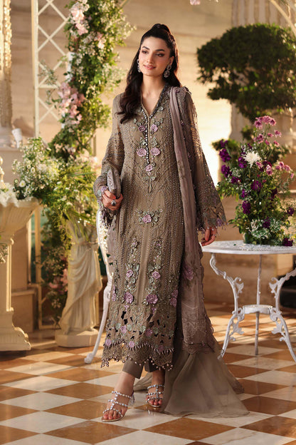Maria B Luxury Pure Chiffon Embroidered Unstitched 3PC Suit Mocha Brown