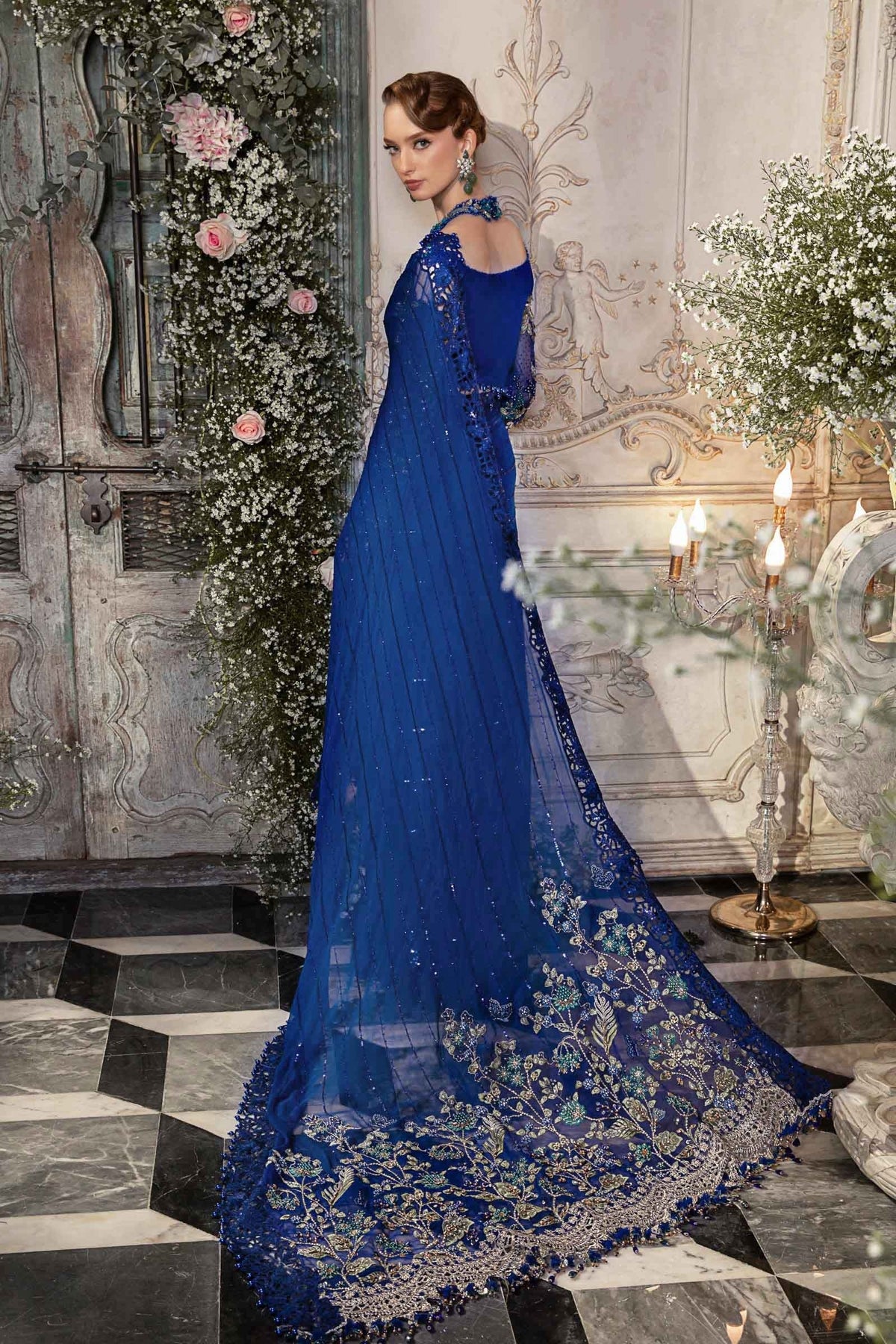 Maria.B - Luxury Pure Chiffon Embroidered 3 Piece Unstitched - Cobalt Blue