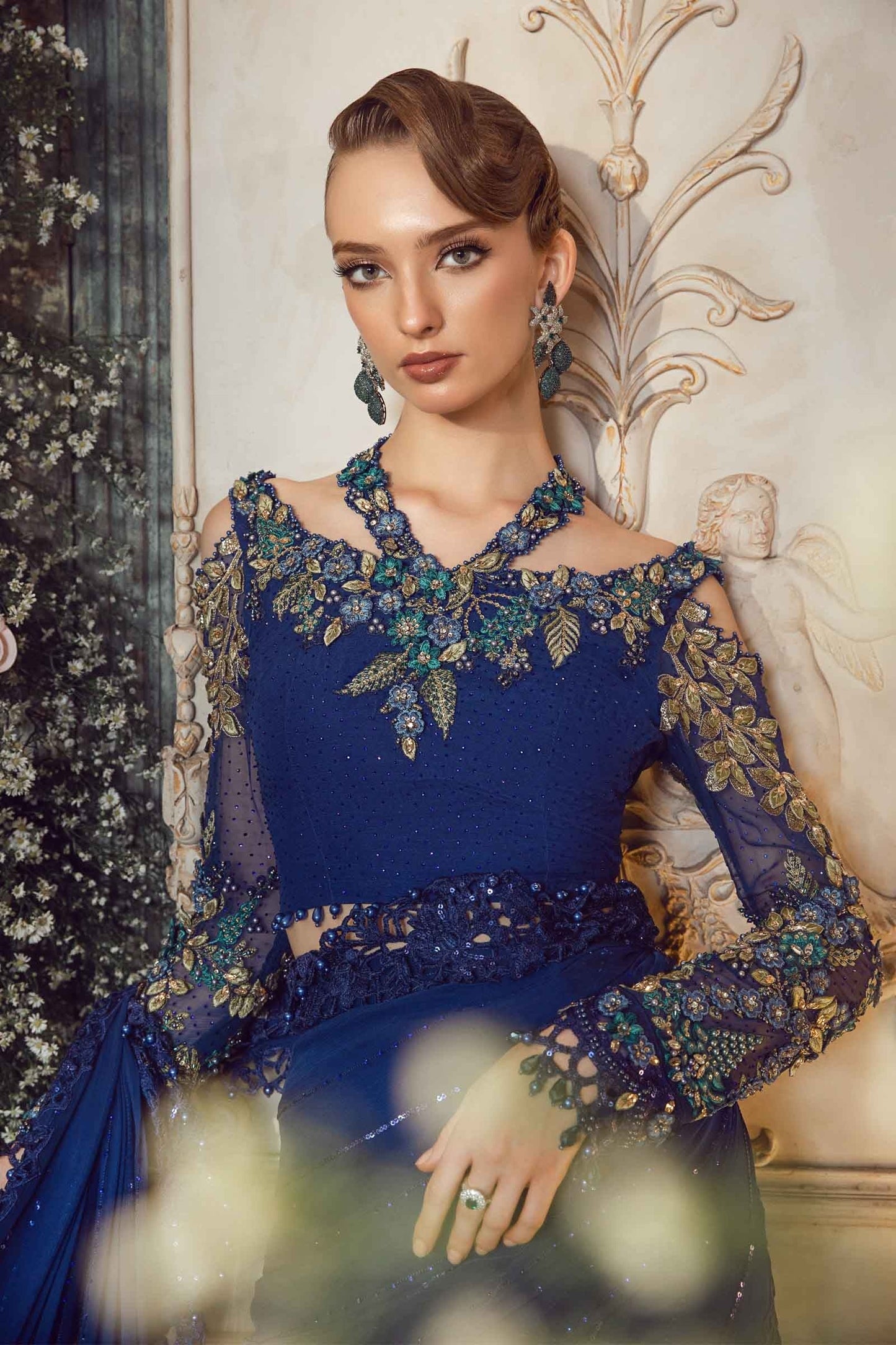 Maria.B - Luxury Pure Chiffon Embroidered 3 Piece Unstitched - Cobalt Blue
