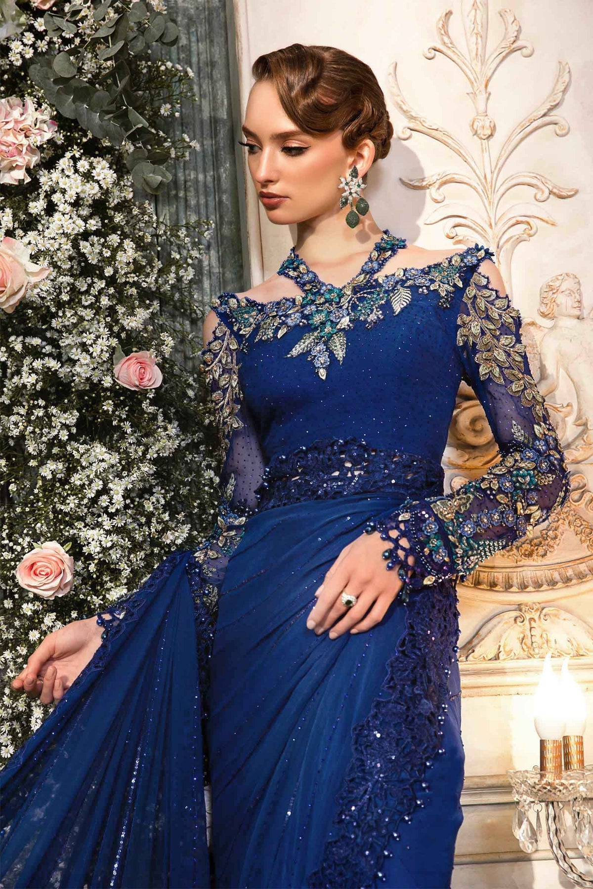 Maria.B - Luxury Pure Chiffon Embroidered 3 Piece Unstitched - Cobalt Blue