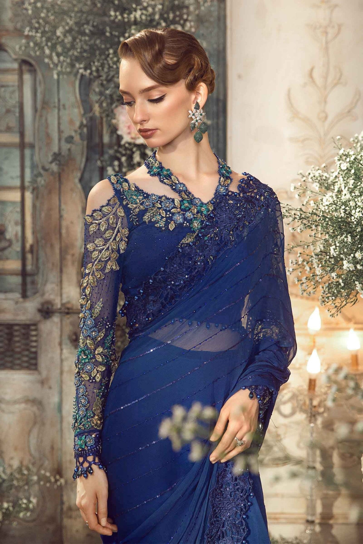 Maria.B - Luxury Pure Chiffon Embroidered 3 Piece Unstitched - Cobalt Blue