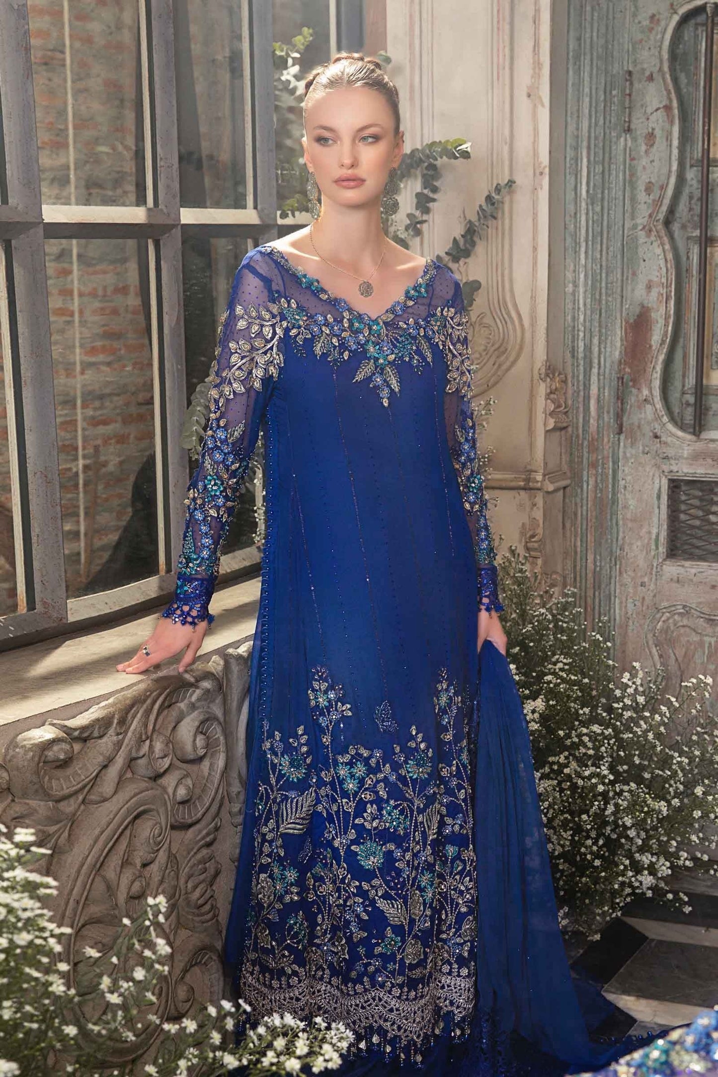 Maria.B - Luxury Pure Chiffon Embroidered 3 Piece Unstitched - Cobalt Blue