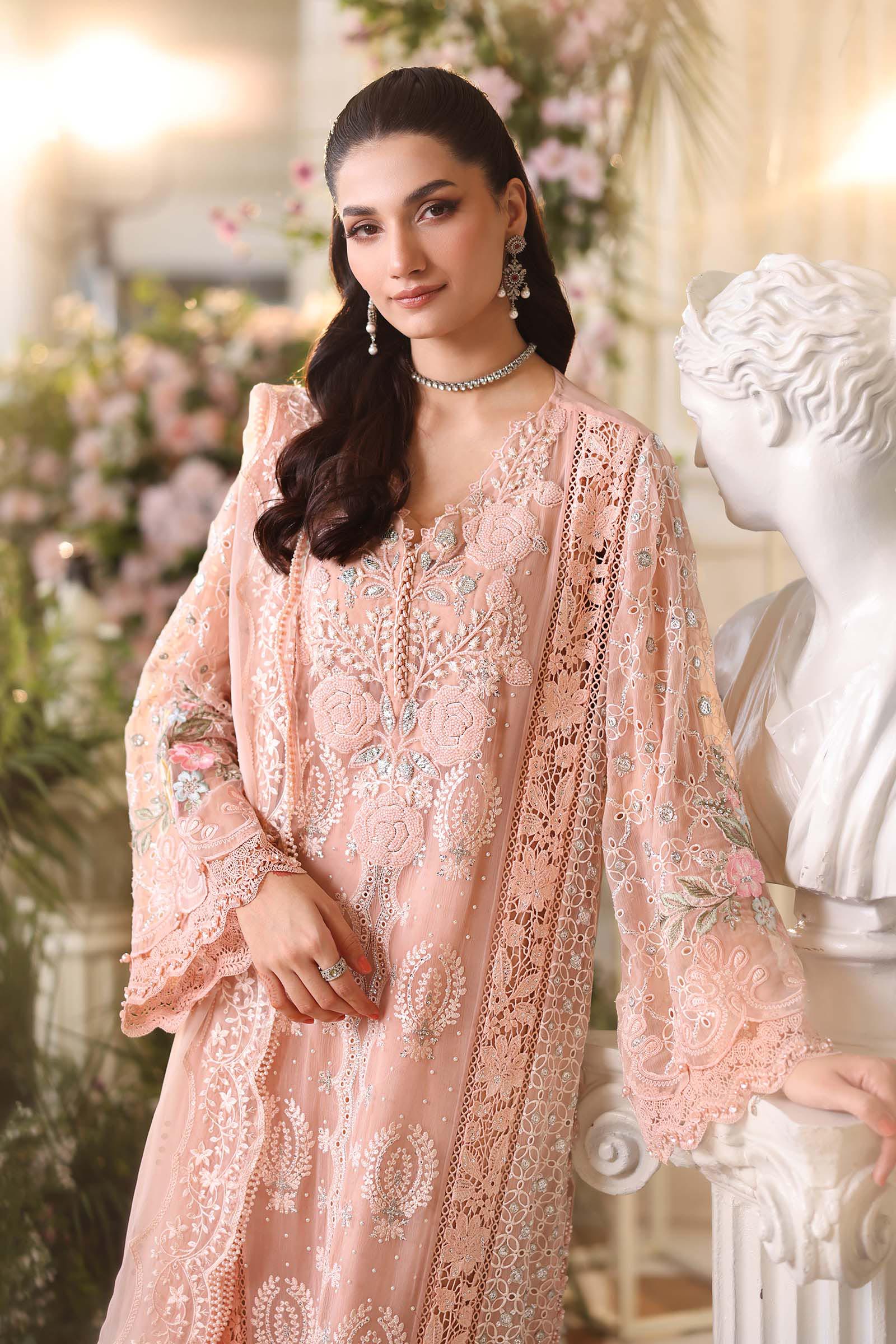 Maria B Luxury Embroidered Chiffon 3Pc Unstitched Suit Pink