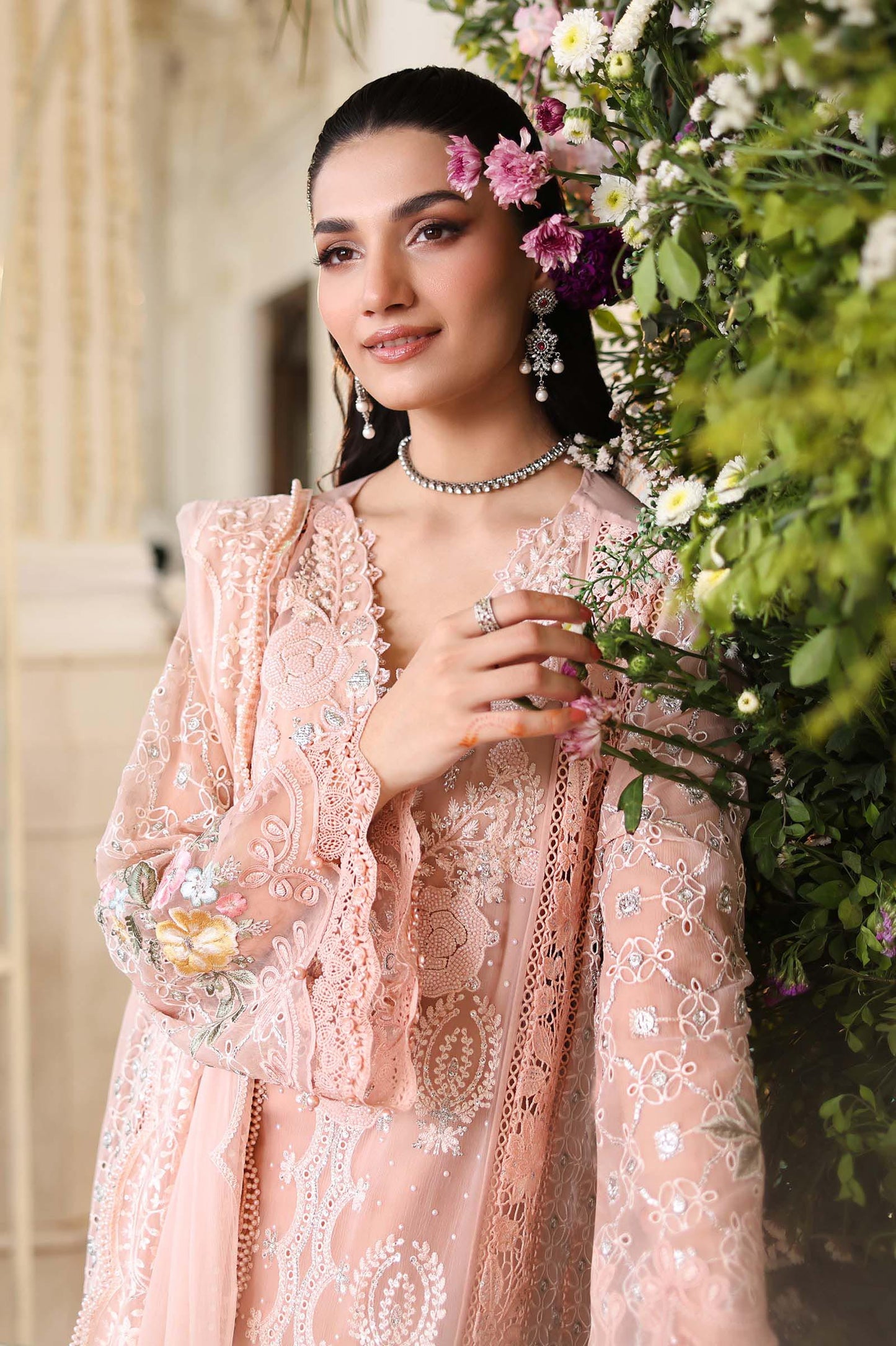 Maria B Luxury Embroidered Chiffon 3Pc Unstitched Suit Pink