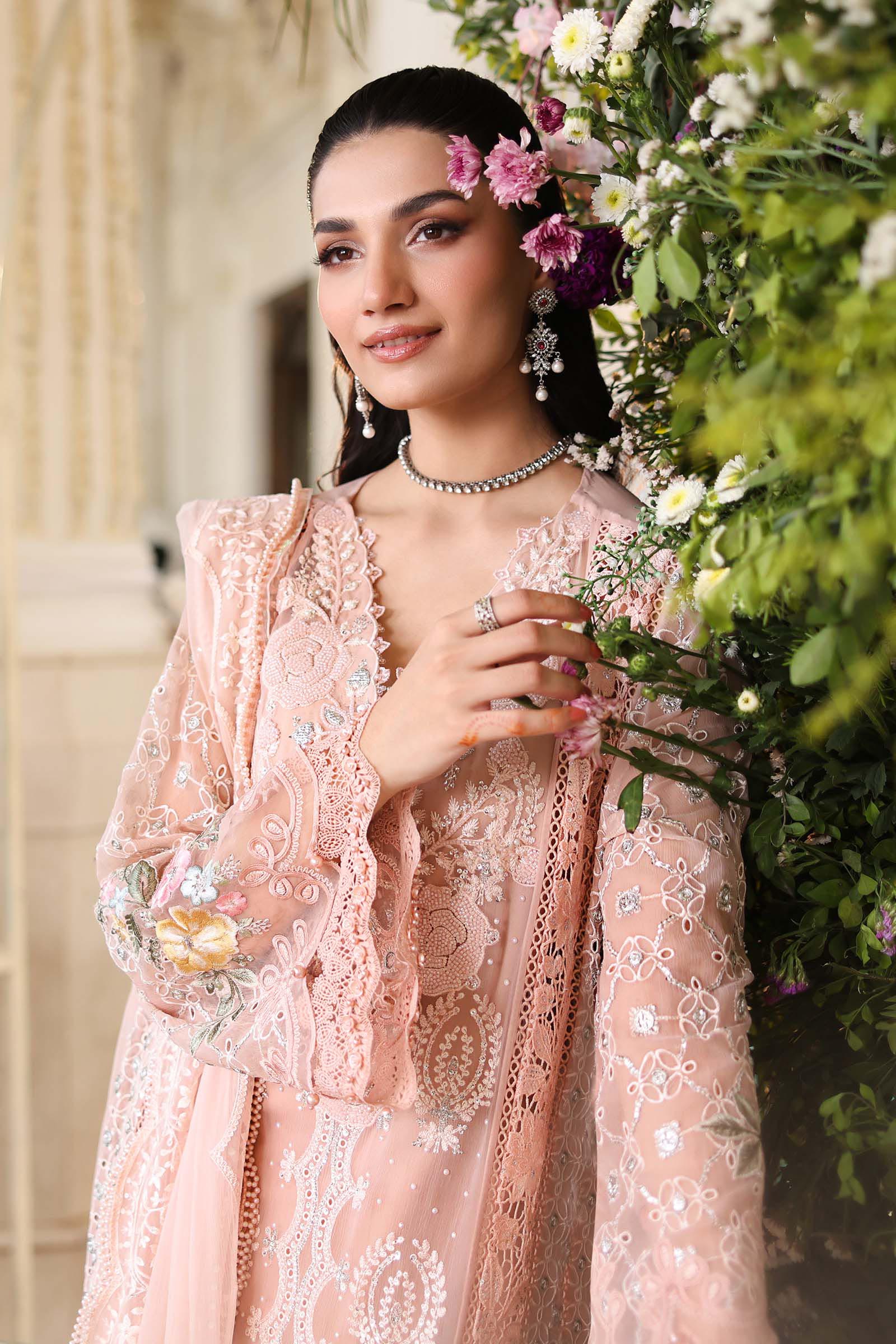 Maria B Luxury Embroidered Chiffon 3Pc Unstitched Suit Pink