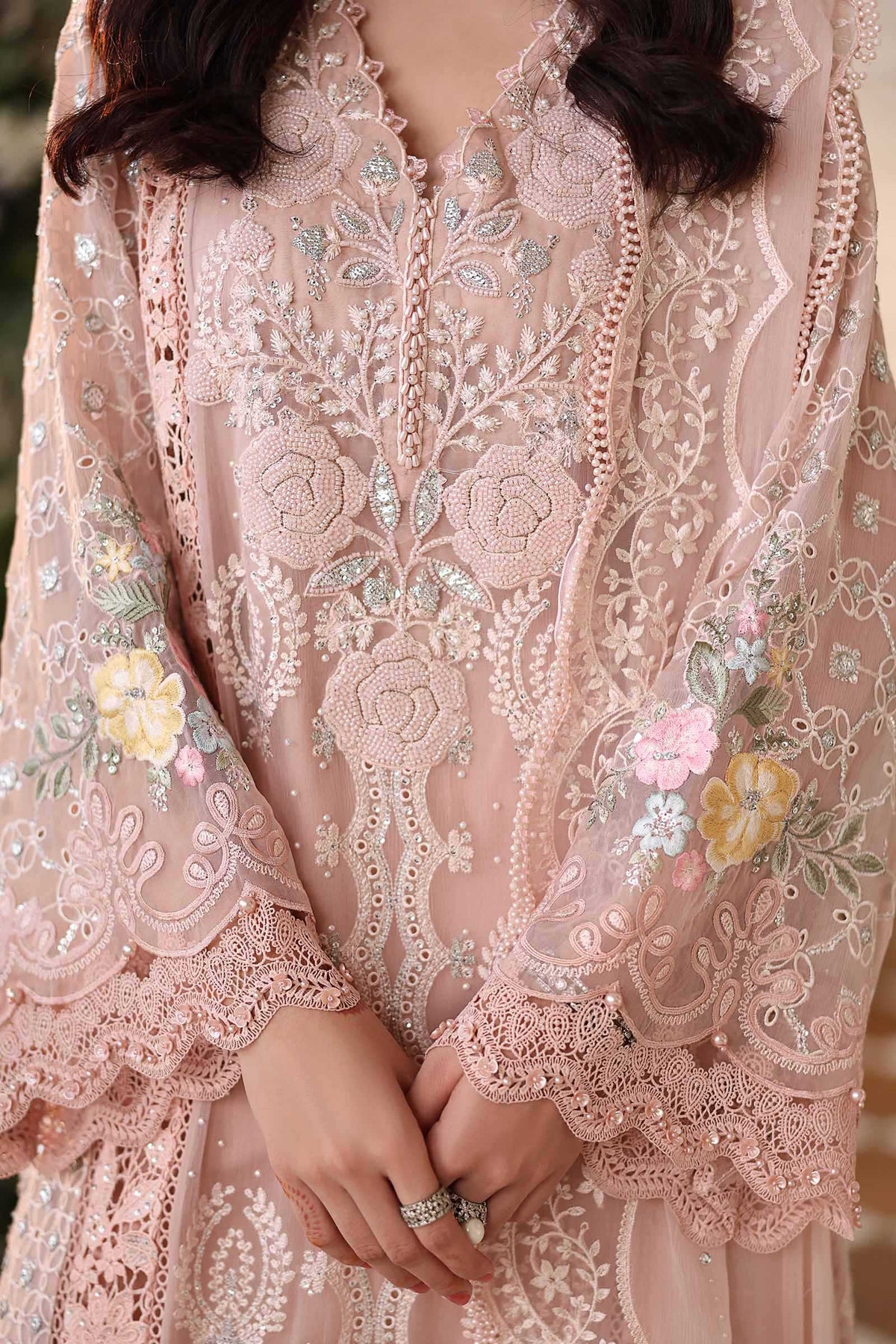 Maria B Luxury Embroidered Chiffon 3Pc Unstitched Suit Pink