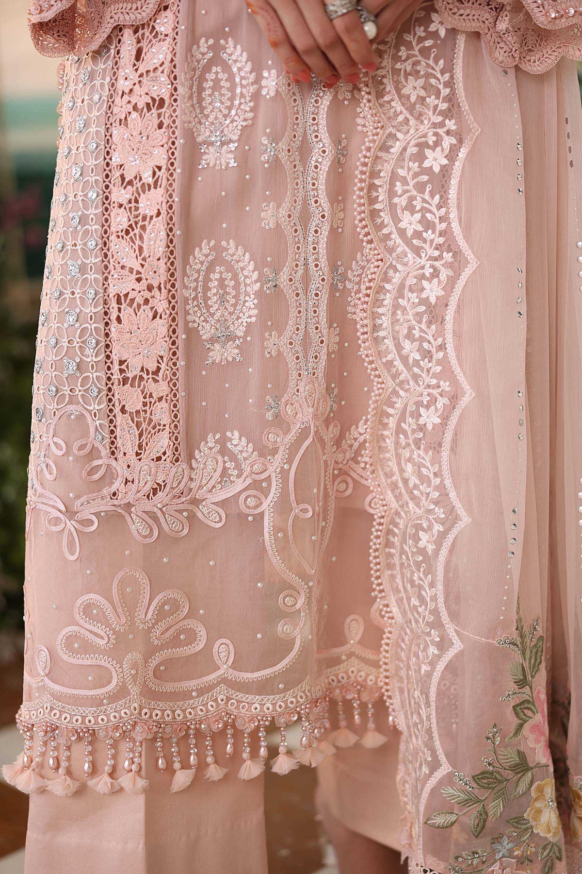 Maria B Luxury Embroidered Chiffon 3Pc Unstitched Suit Pink