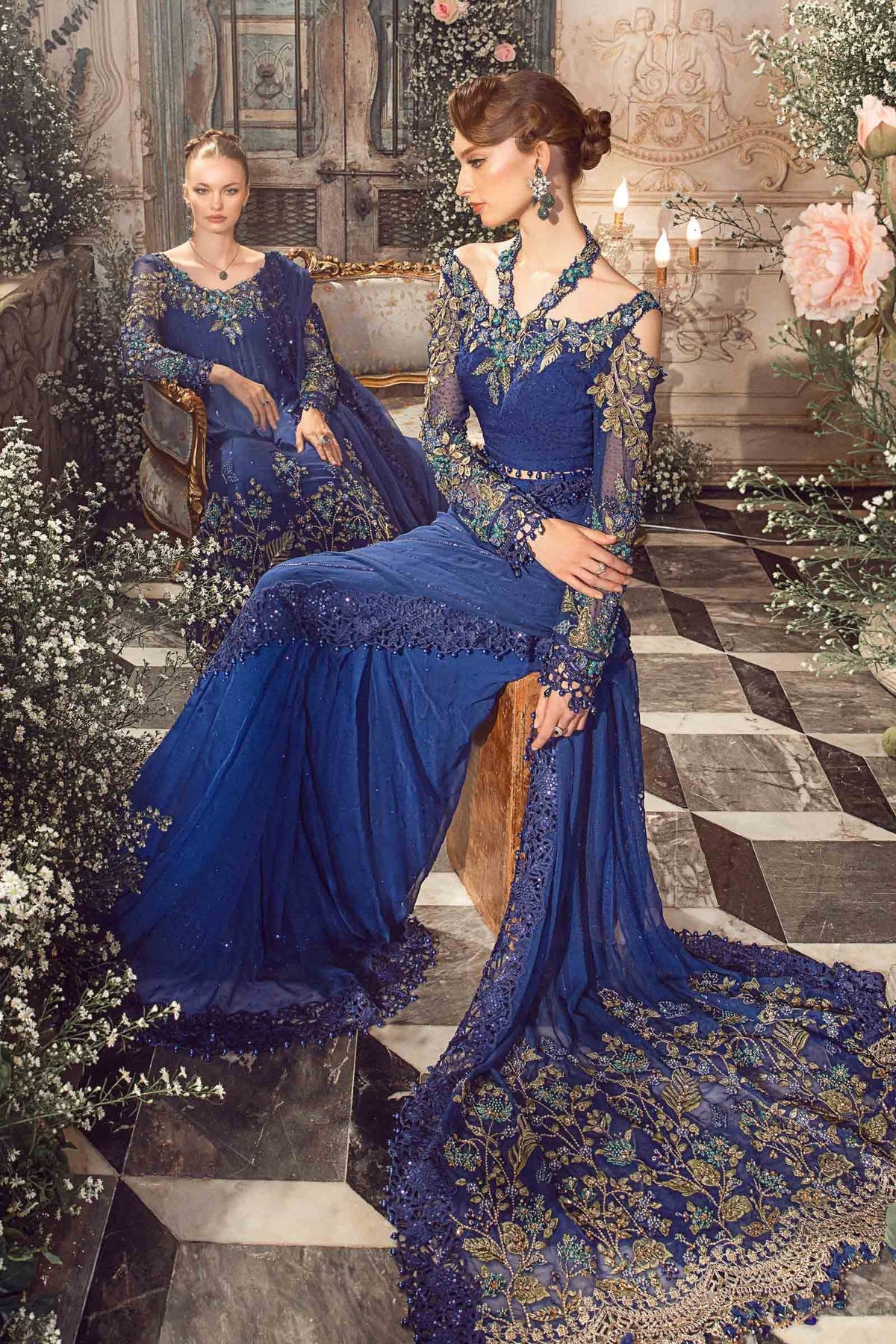Maria.B - Luxury Pure Chiffon Embroidered 3 Piece Unstitched - Cobalt Blue