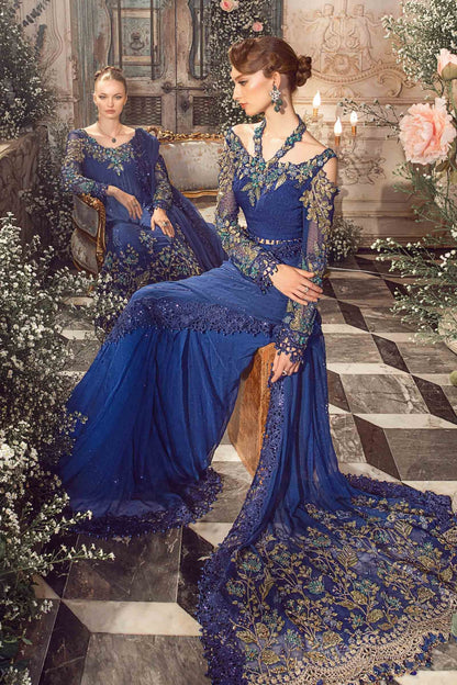 Maria.B - Luxury Pure Chiffon Embroidered 3 Piece Unstitched - Cobalt Blue