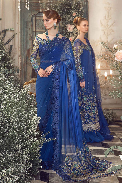 Maria.B - Luxury Pure Chiffon Embroidered 3 Piece Unstitched - Cobalt Blue
