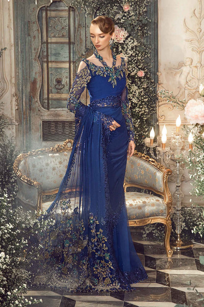 Maria.B - Luxury Pure Chiffon Embroidered 3 Piece Unstitched - Cobalt Blue