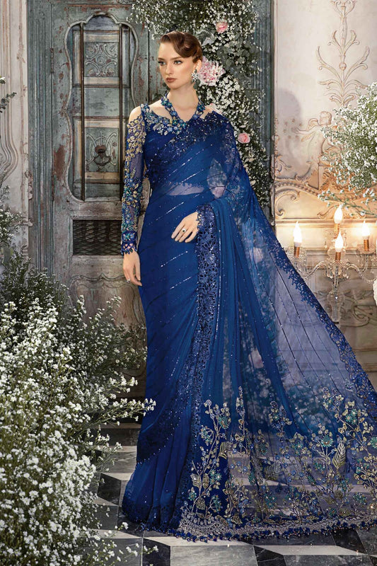 Maria.B - Luxury Pure Chiffon Embroidered 3 Piece Unstitched - Cobalt Blue