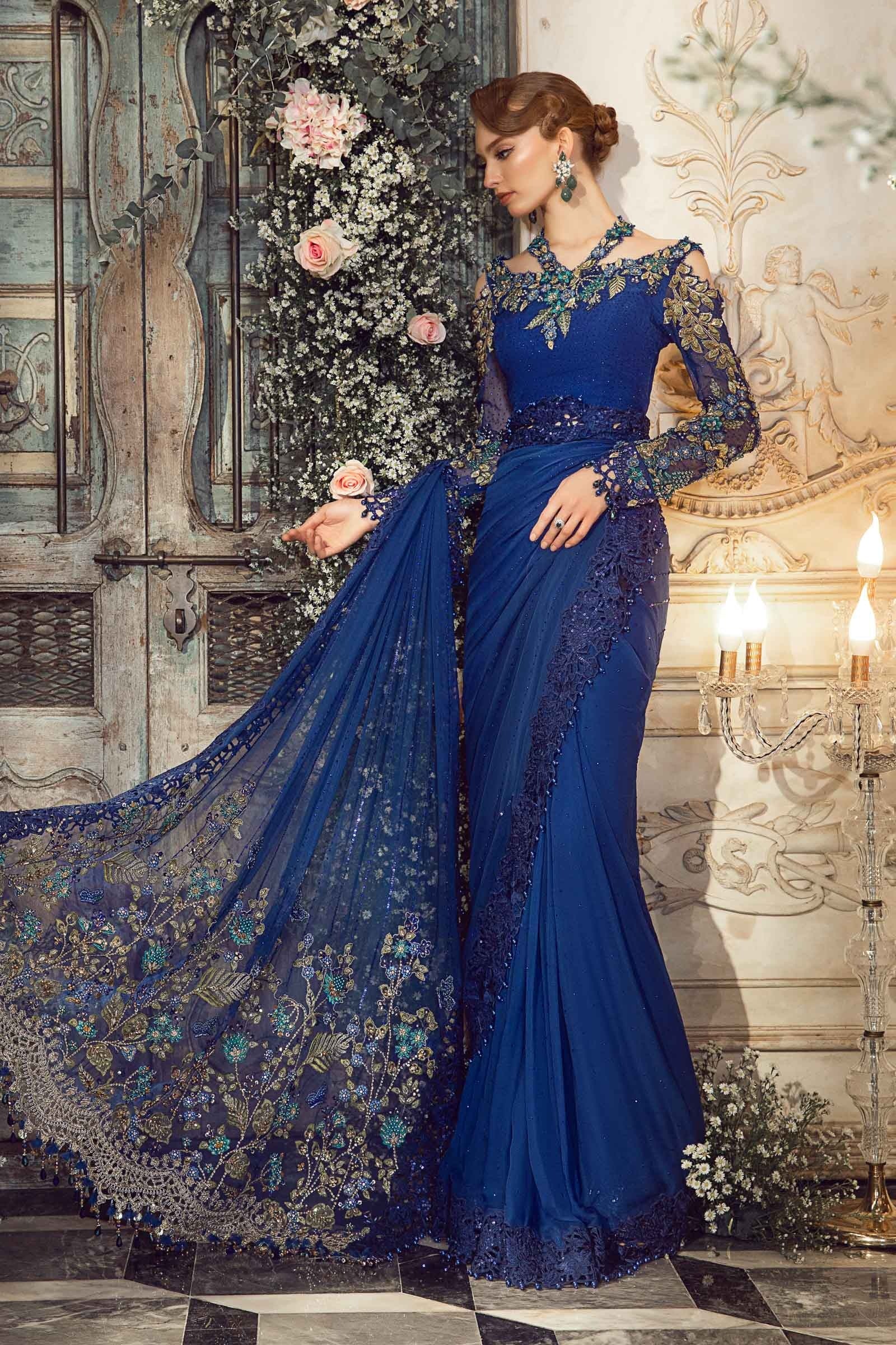 Maria.B - Luxury Pure Chiffon Embroidered 3 Piece Unstitched - Cobalt Blue