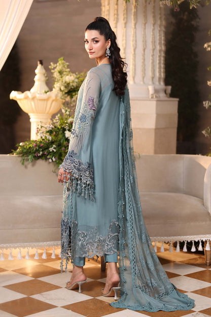 Maria B Luxury Embroidered Chiffon 3Pc Unstitched Suit Blue