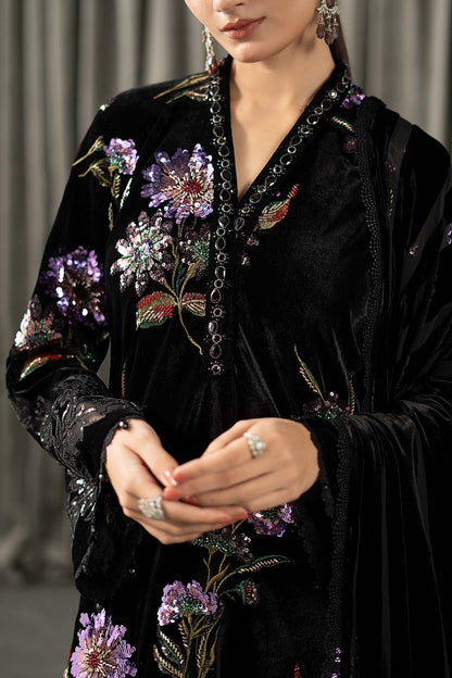 Maria.B Winter Luxe Embroidered Velvet Unstitched 3Pc Suit With Palaichi Shawl