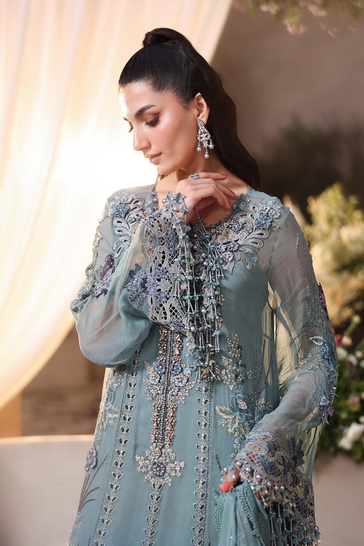 Maria B Luxury Embroidered Chiffon 3Pc Unstitched Suit Blue