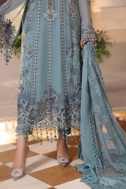 Maria B Luxury Embroidered Chiffon 3Pc Unstitched Suit Blue