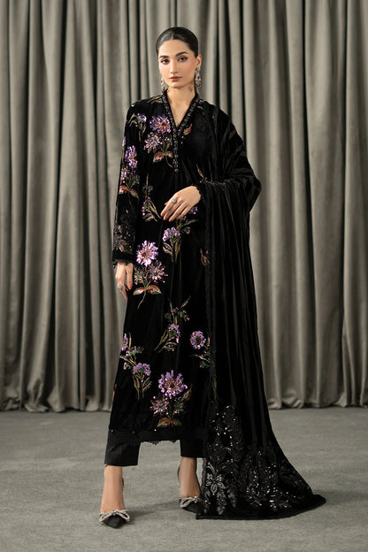 Maria.B Winter Luxe Embroidered Velvet Unstitched 3Pc Suit With Palaichi Shawl