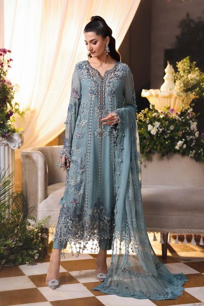 Maria B Luxury Embroidered Chiffon 3Pc Unstitched / Stitched Suit Blue