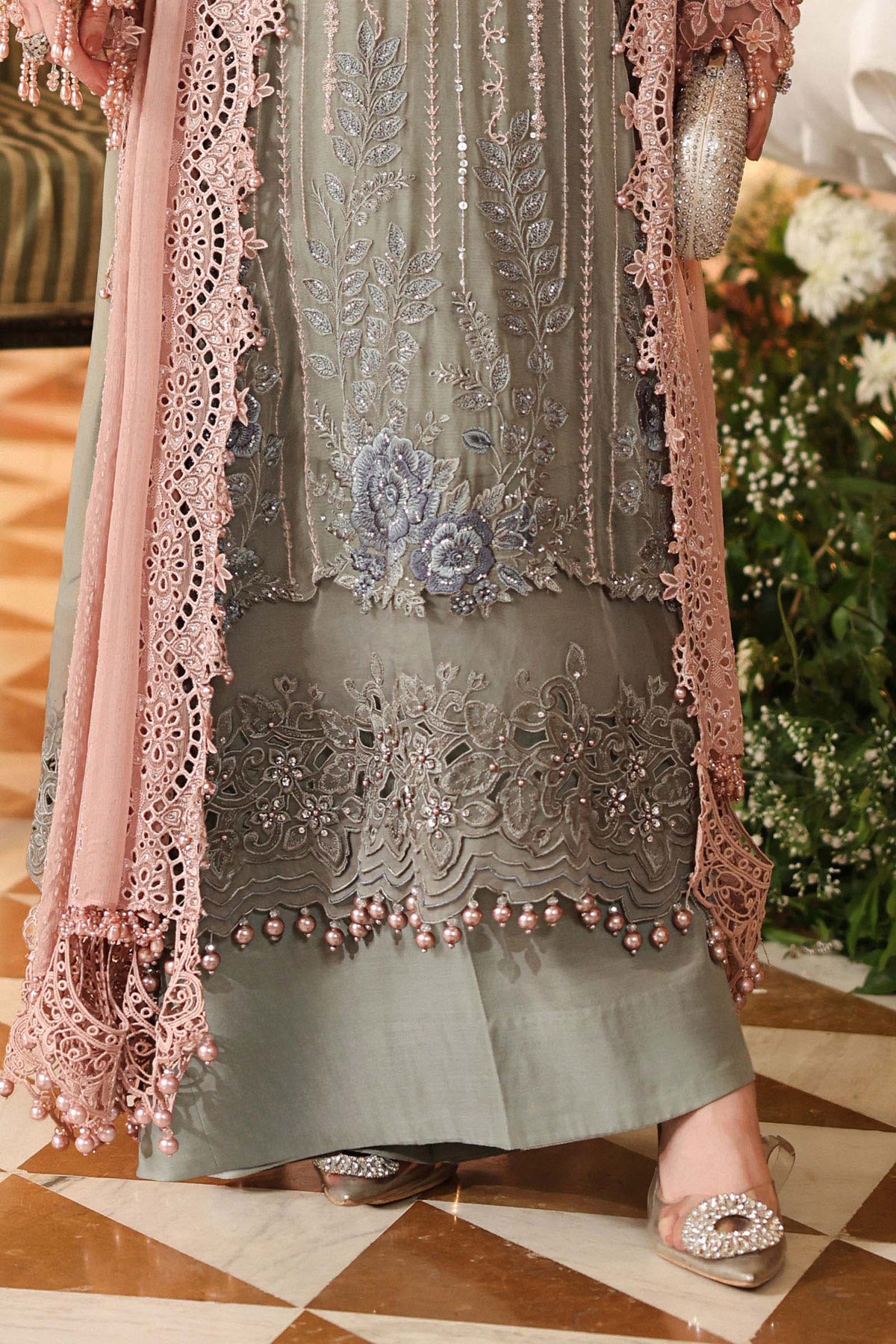 Maria B Blossom Luxury Embroidered Pure Chiffon 3Pc Unstitched Suit