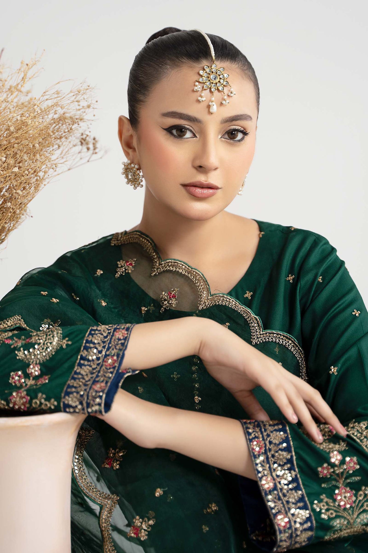 Maria.B Luxury Raw Silk Embroidered 3 Piece Unstitched Green