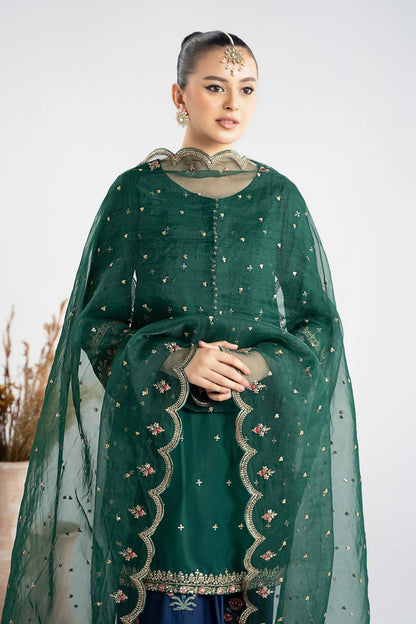 Maria.B Luxury Raw Silk Embroidered 3 Piece Unstitched Green