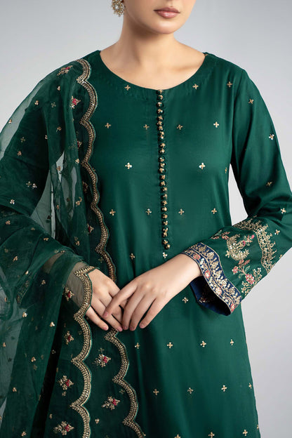 Maria.B Luxury Raw Silk Embroidered 3 Piece Unstitched Green