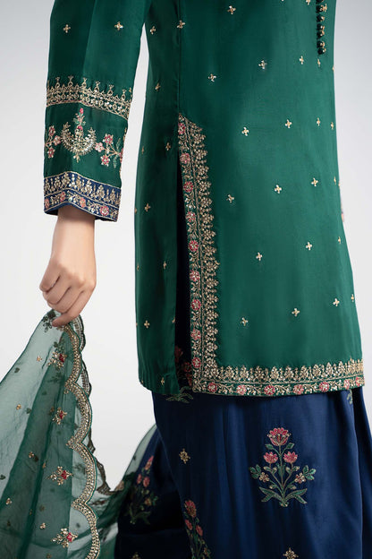 Maria.B Luxury Raw Silk Embroidered 3 Piece Unstitched Green