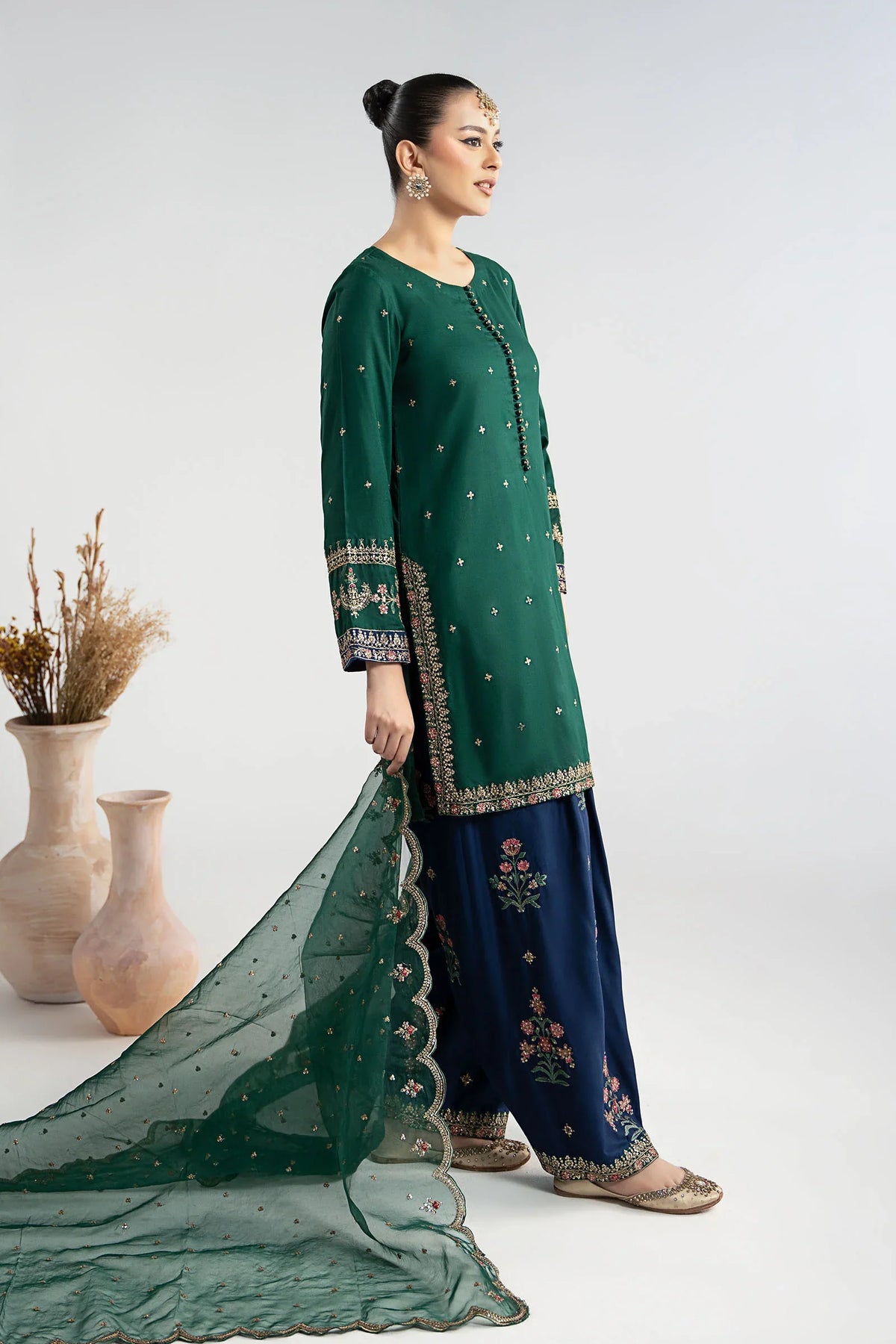 Maria.B Luxury Raw Silk Embroidered 3 Piece Unstitched Green