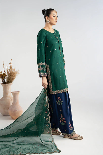Maria.B Luxury Raw Silk Embroidered 3 Piece Unstitched Green
