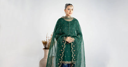 Maria.B Luxury Raw Silk Embroidered 3 Piece Unstitched Green