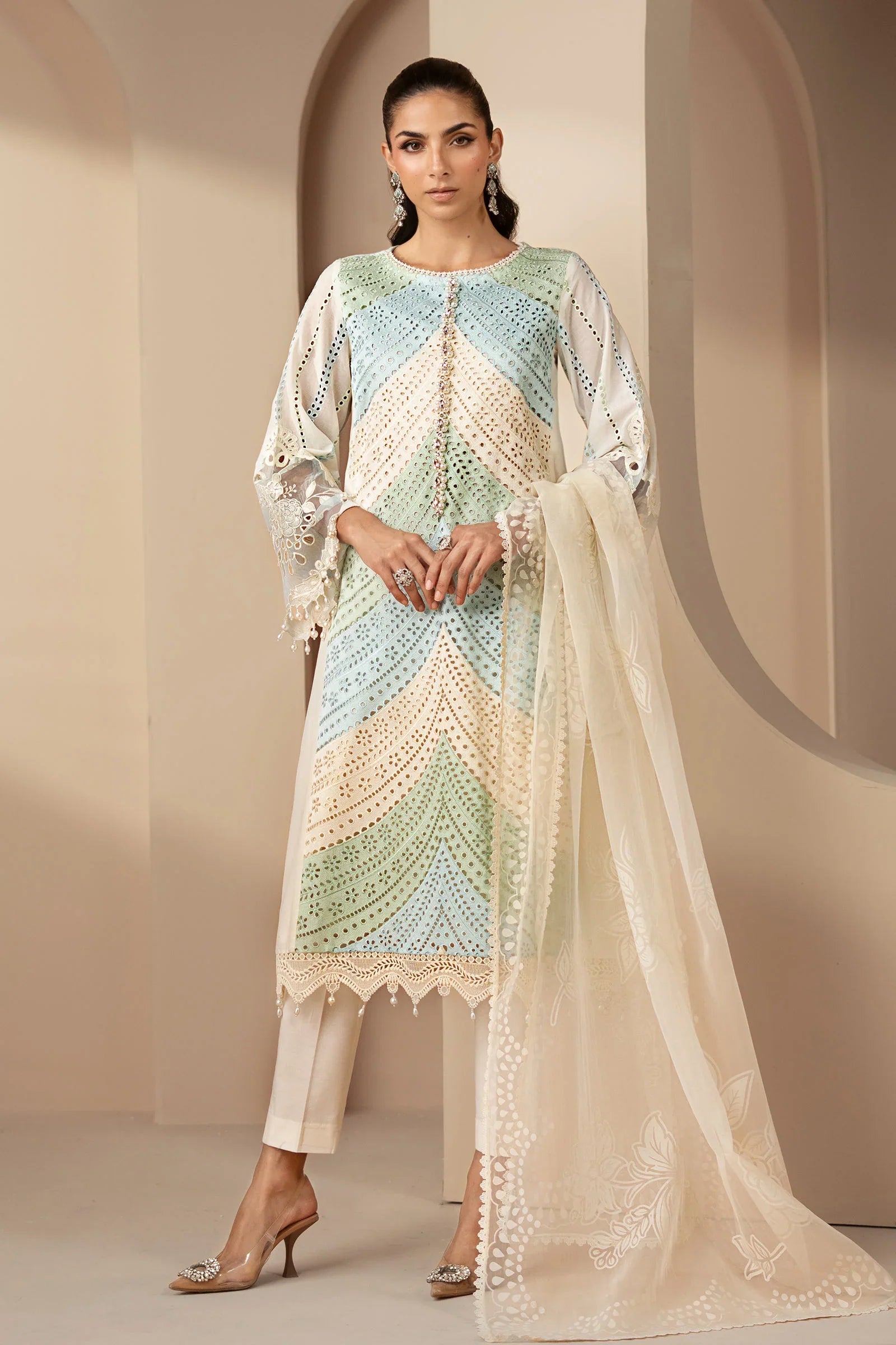 Maria.B Luxury swiss Lawn Chikenkari Unstitched Embroidered 3Pc Suit