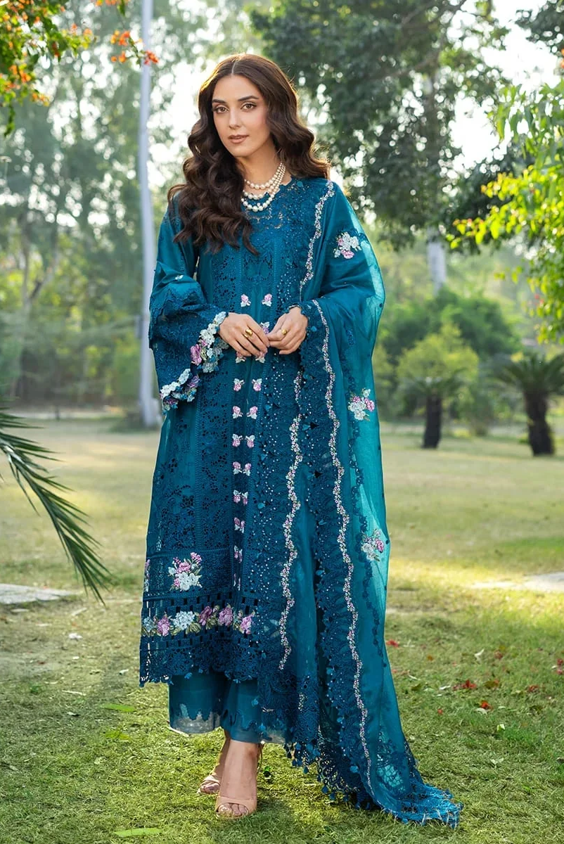 Elaf Premium Embroidered Luxury Lawn Unstitched 3Pc Suit SAPPHIRE