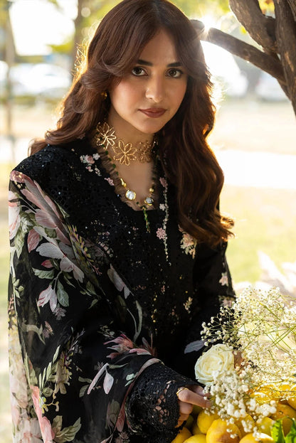 Elaf - Luxury Lawn Embroidered 3 Piece Unstitched - Midnight Blossom