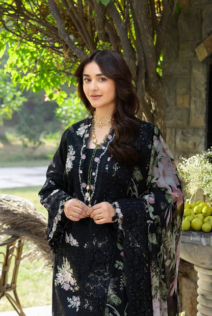 Elaf - Luxury Lawn Embroidered 3 Piece Unstitched - Midnight Blossom