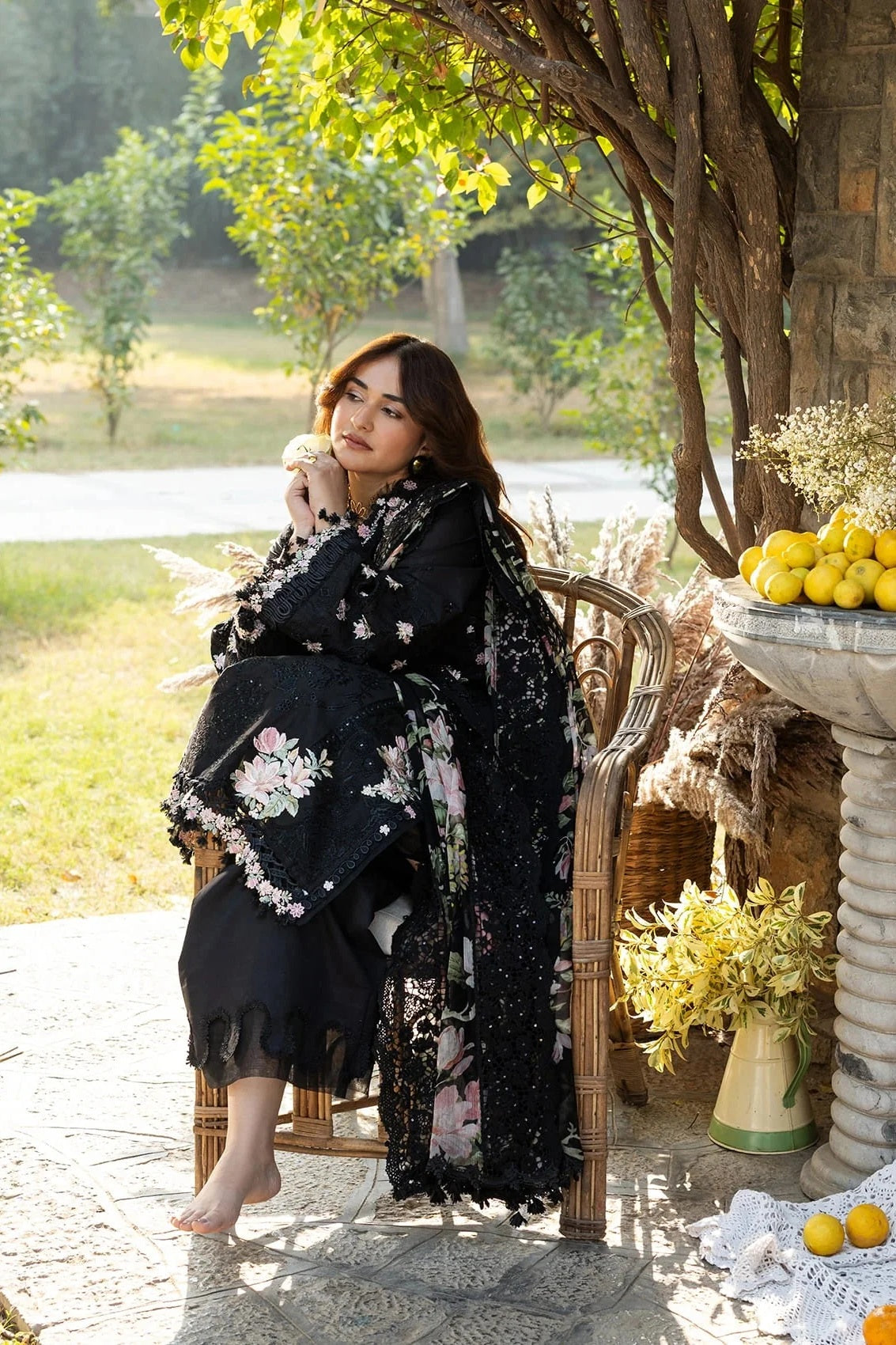 Elaf - Luxury Lawn Embroidered 3 Piece Unstitched - Midnight Blossom