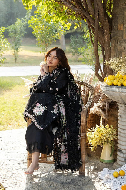 Elaf - Luxury Lawn Embroidered 3 Piece Unstitched - Midnight Blossom