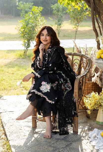 Elaf - Luxury Lawn Embroidered 3 Piece Unstitched - Midnight Blossom