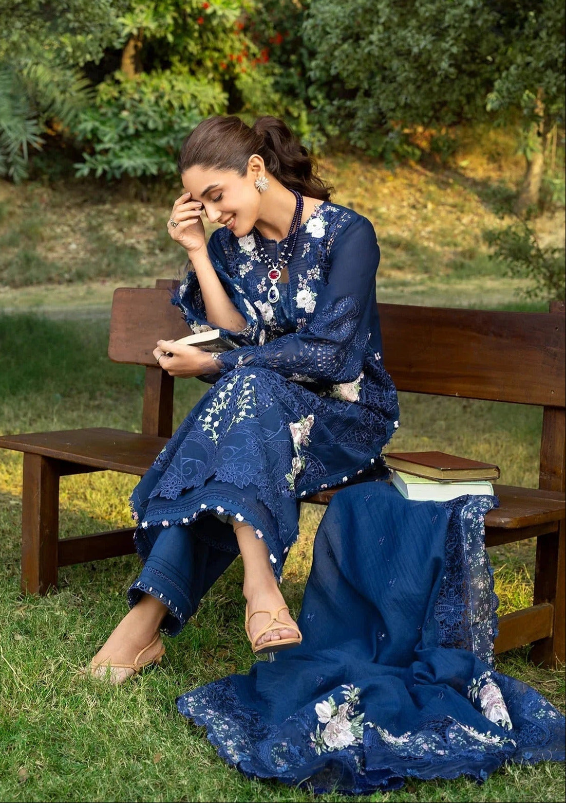 Elaf Luxury Lawn Embroidered 3PC Unstitched Suit Blue Belle