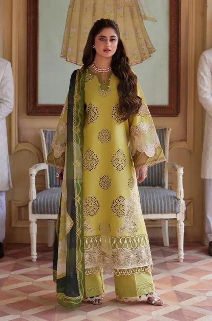 Elaf - 3PC Lawn Embroidered Shirt with Printed Chiffon Dupatta (Unstitched)